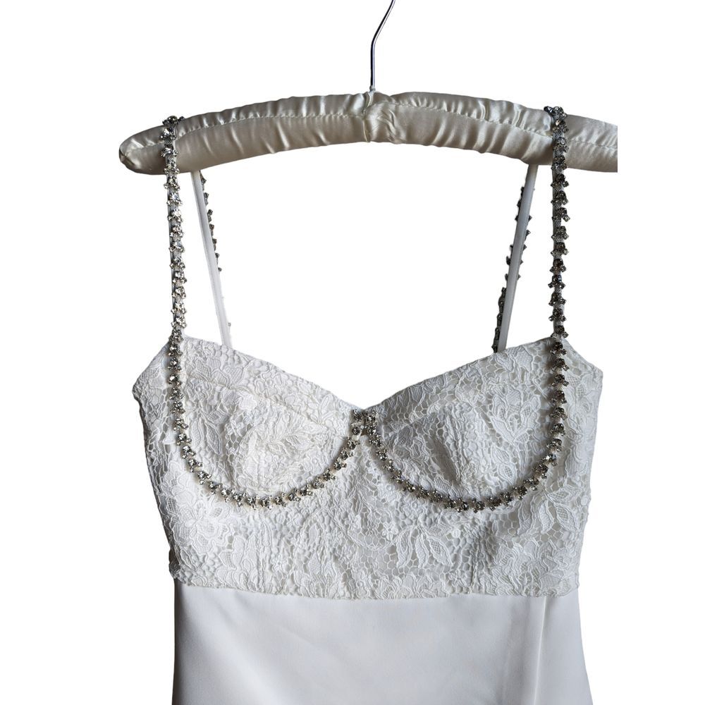 NWT Self Portrait Diamante accent white lace bodice mini dress size 6 - Picture 7 of 14
